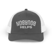Load image into Gallery viewer, Embroidered Bourbon Helps Trucker Hat — Yupoong 6606 Classic Snapback