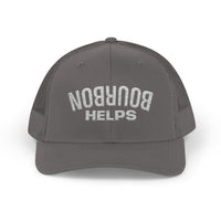 Load image into Gallery viewer, Embroidered Bourbon Helps Trucker Hat — Yupoong 6606 Classic Snapback