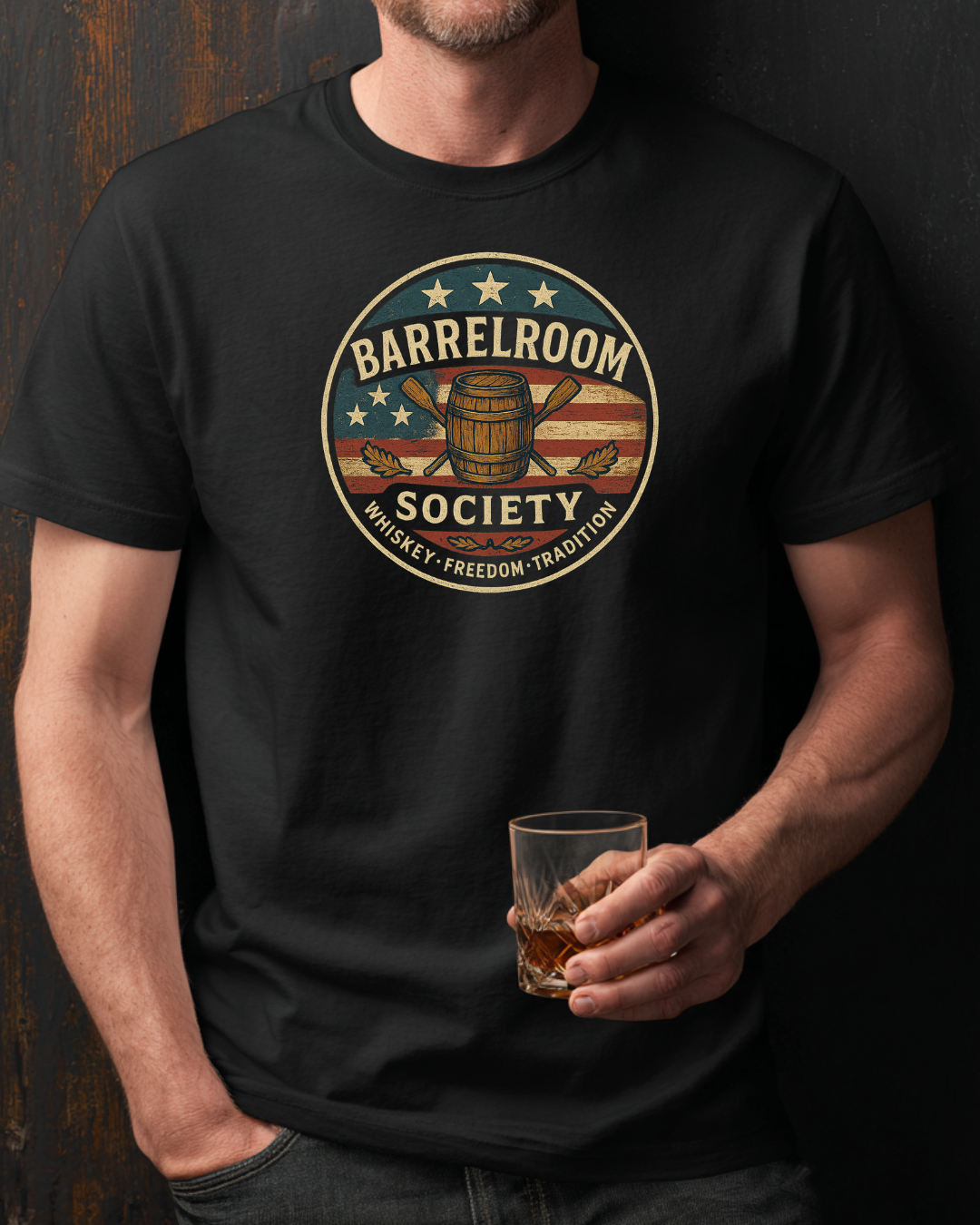 Barrelroom Society Rustic Americana Whiskey Premium Crewneck T-shirt